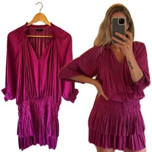Anthropologie Current Air Los Angeles Magenta Fuchsia Pink Ruffle Pleated Dress